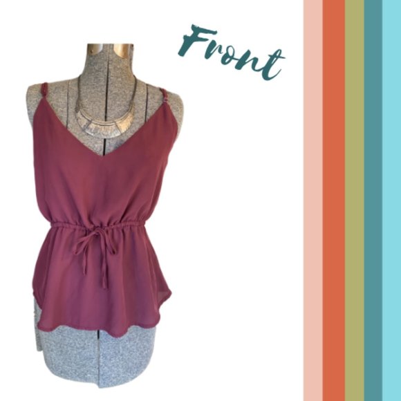 Adjustable Tank-top w/ Draped Back in Burgandy - Picture 2 of 4